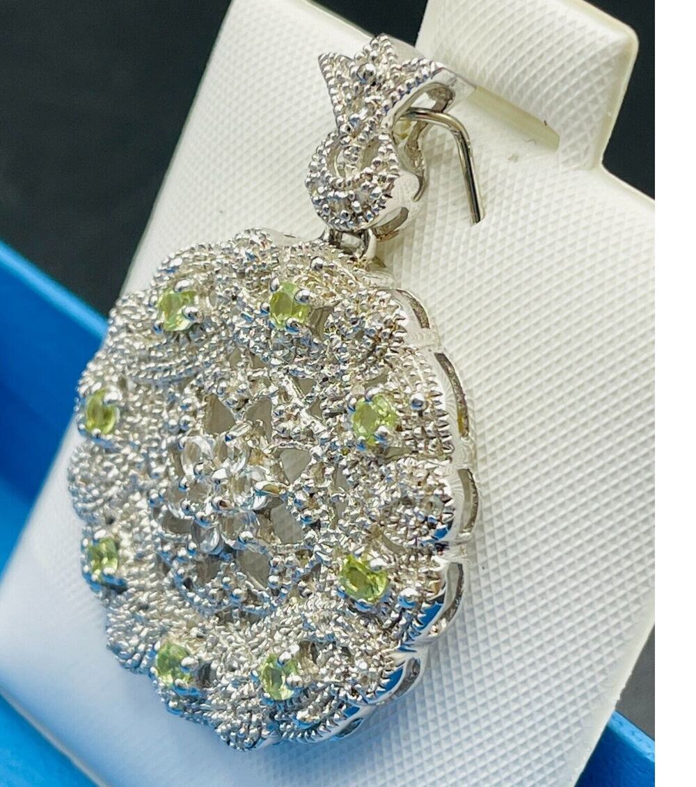Peridot White Topaz Sterling Silver 1.5" Pendant 18" Box Chain Necklace NWT JTV